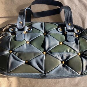 Stylish Blue and Green Women's Bag Michael Rome Design Italy leather